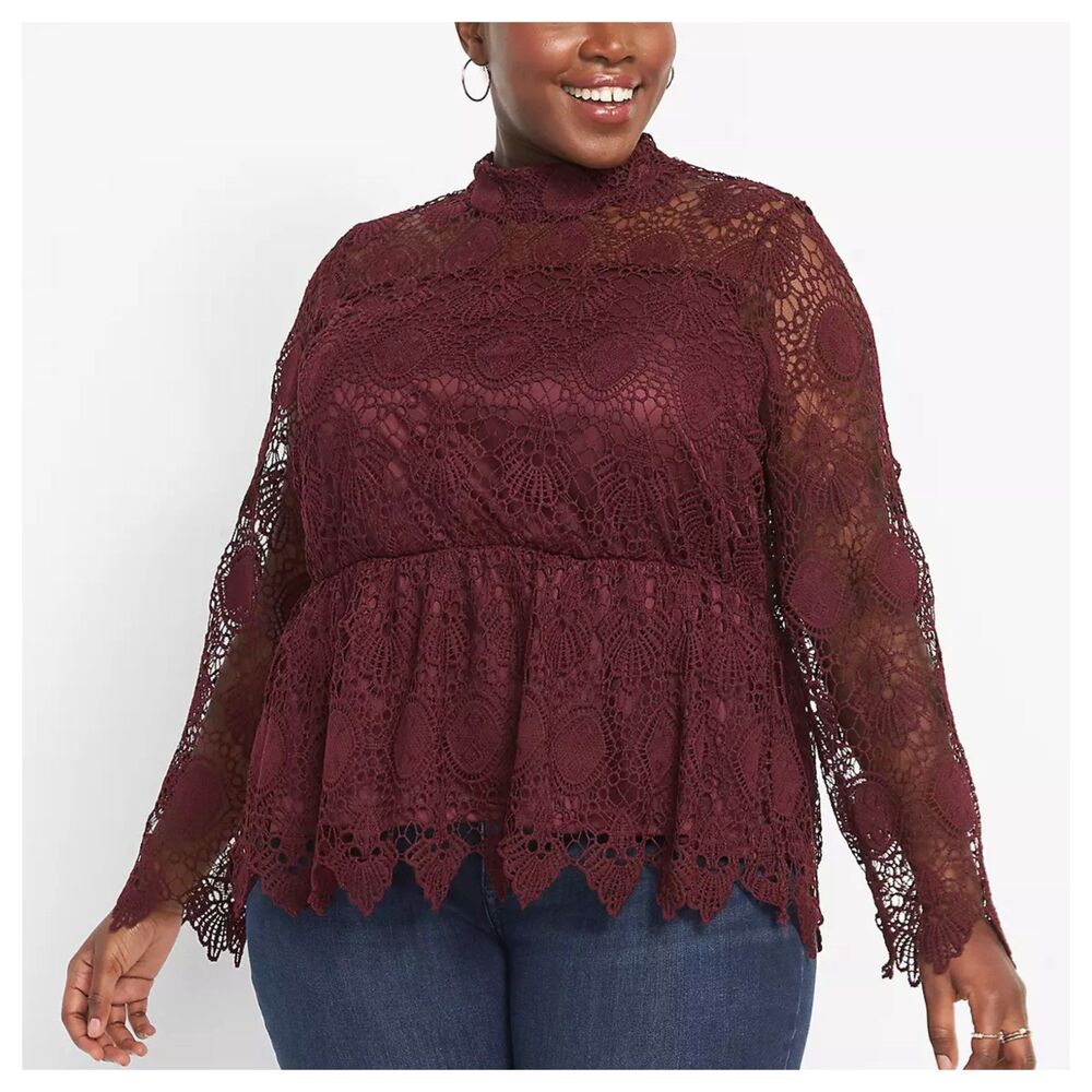 Lane Bryant Mock Neck Lace Peplum